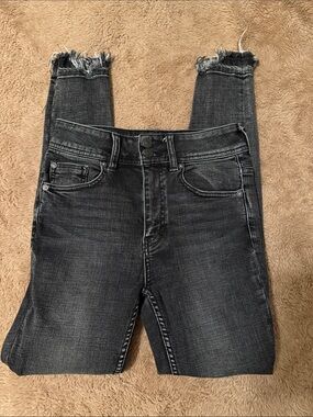 Free People Washed Black Frayed Hem Skinny Jeans